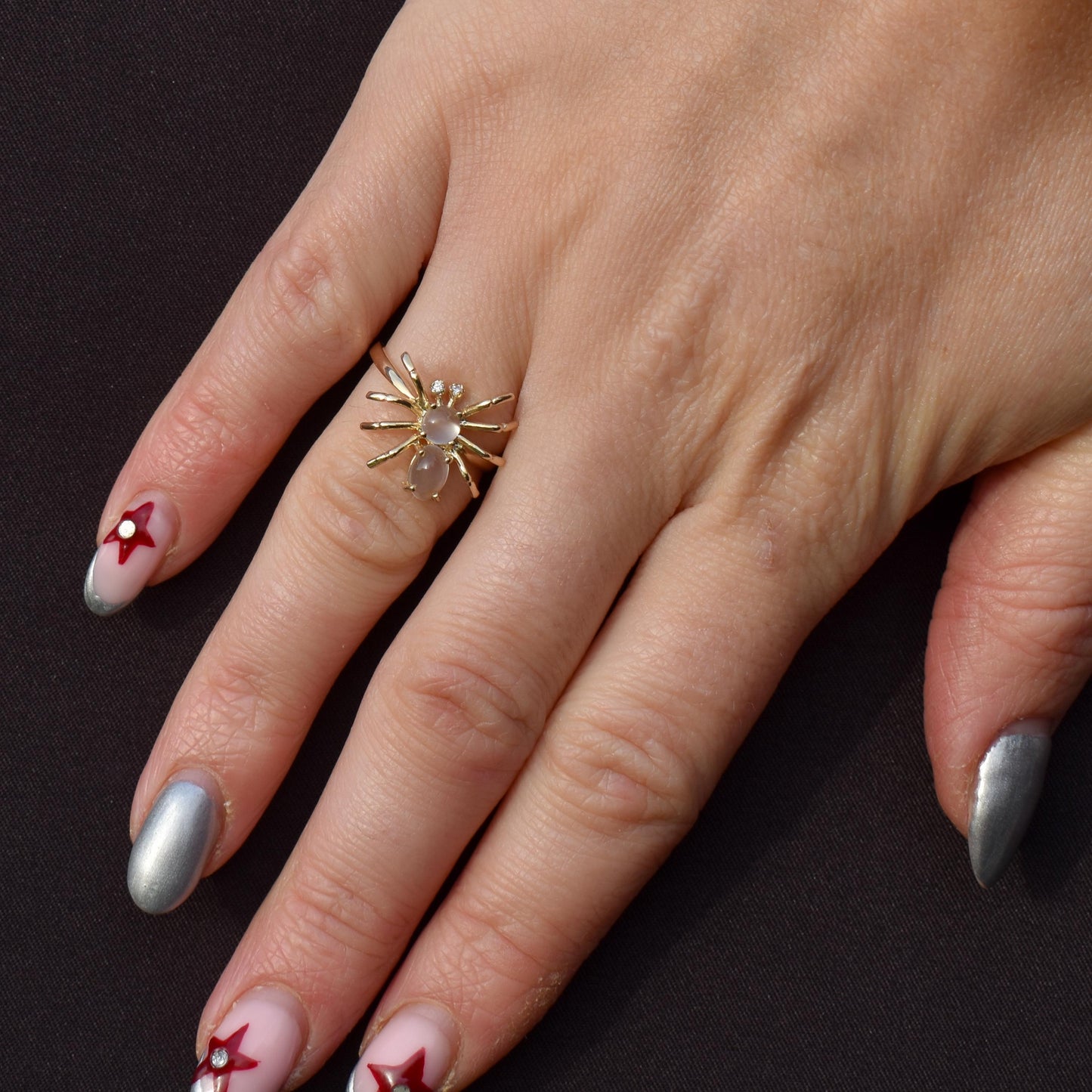 Moonstone and Diamond Spider 9ct Yellow Gold Dress Ring