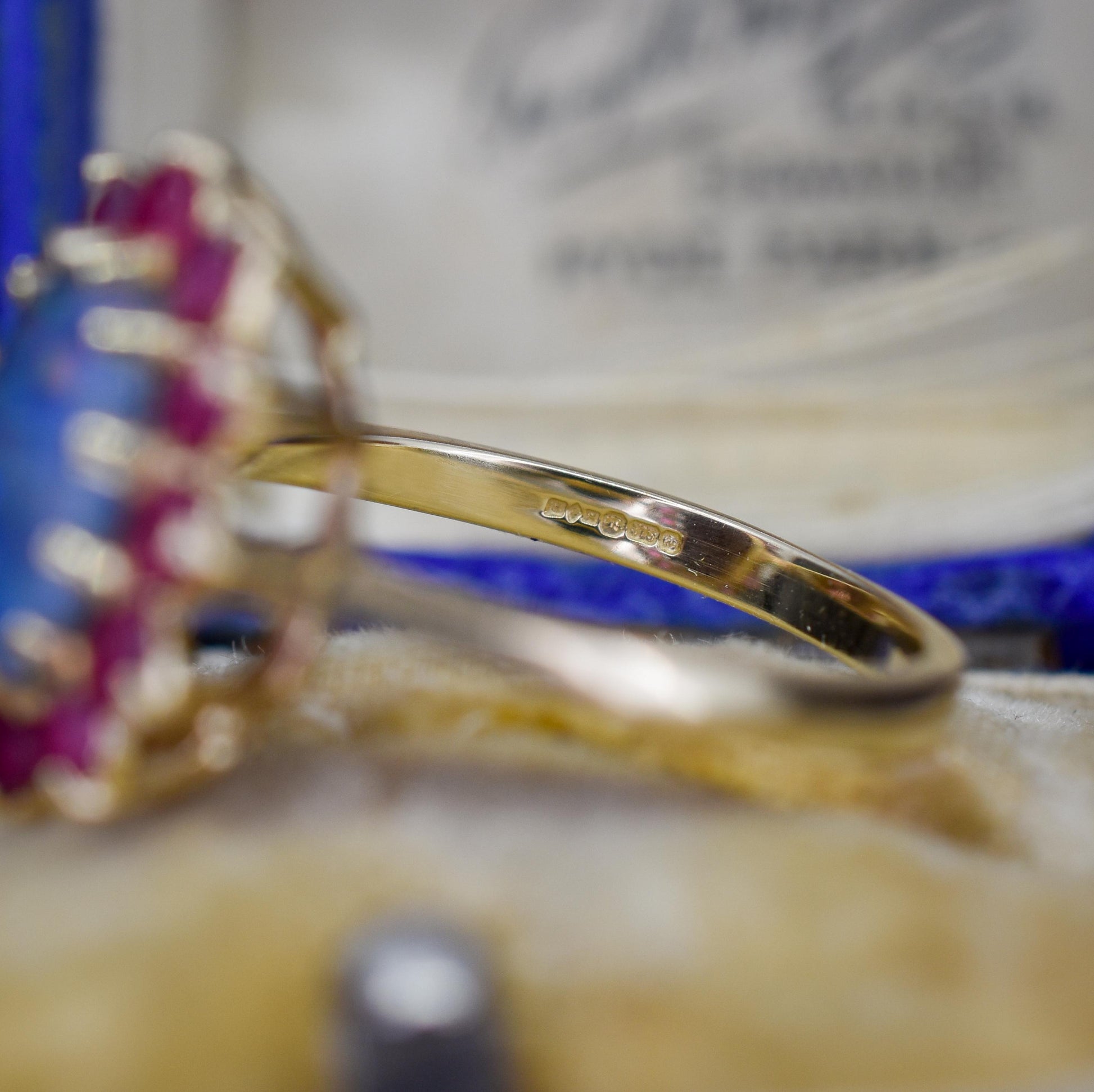 Opal Triplet and Ruby Halo Cluster 9ct Yellow Gold Ring