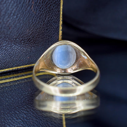 Vintage Moonstone Oval Solitaire Signet 9ct Yellow Gold Ring