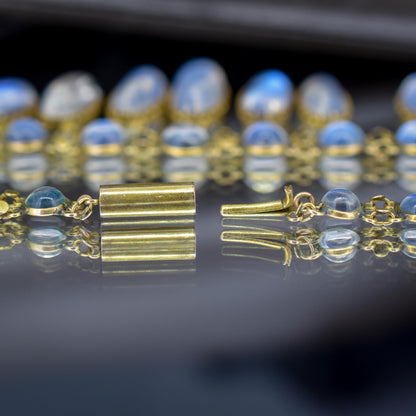 Antique Moonstone 9ct Yellow Gold Drop Fringe Festoon Necklace, 33.07ct