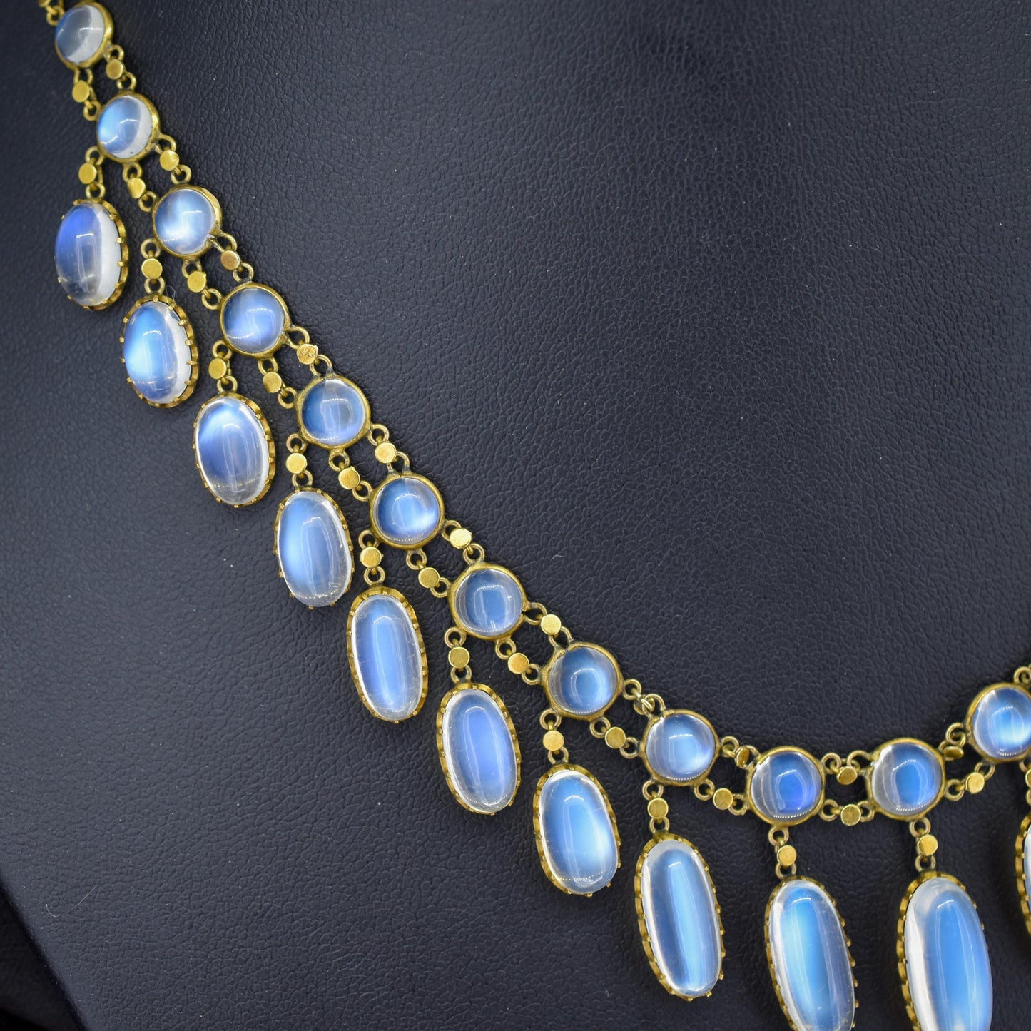 Antique Moonstone 9ct Yellow Gold Drop Fringe Festoon Necklace, 33.07ct