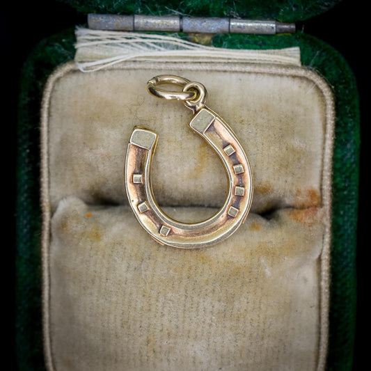 Vintage 9ct Gold Lucky Horseshoe Charm Pendant | Dated 1987