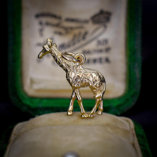 Vintage 9ct Yellow Gold Solid Giraffe Animal Charm Pendant