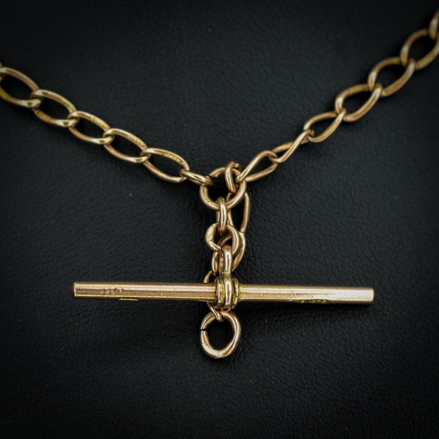 Art Deco 9ct Gold Oval Link Double Dog Clip Albert Watch Chain Necklace | 14"