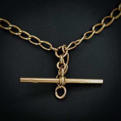 Art Deco 9ct Gold Oval Link Double Dog Clip Albert Watch Chain Necklace | 14"