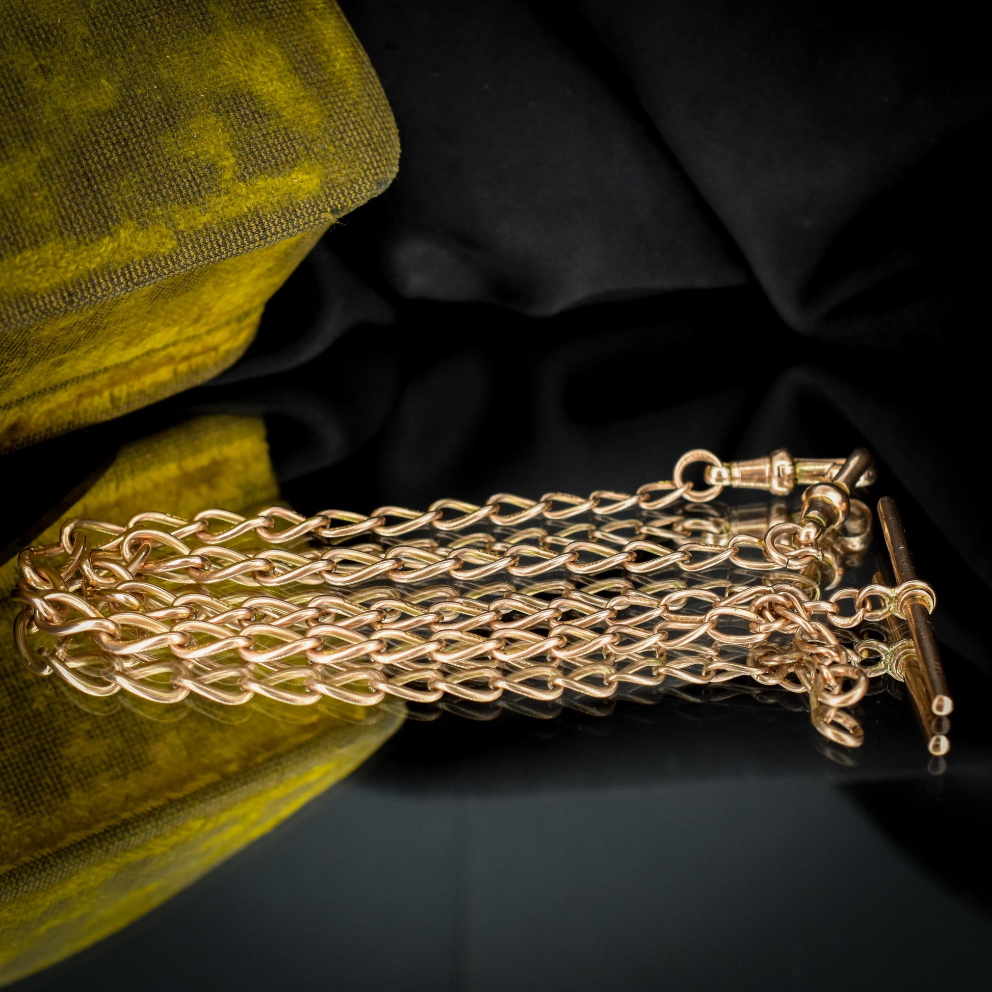 Art Deco 9ct Gold Oval Link Double Dog Clip Albert Watch Chain Necklace | 14"