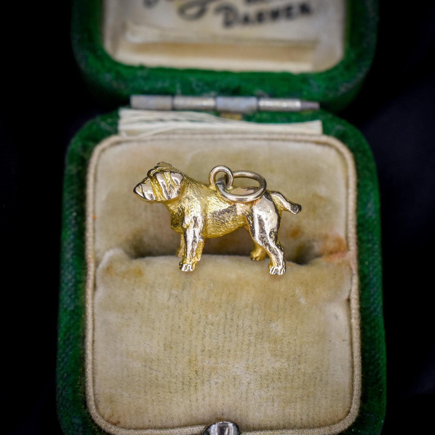 Vintage 9ct Gold Bulldog Dog Charm Pendant | Dated 1956