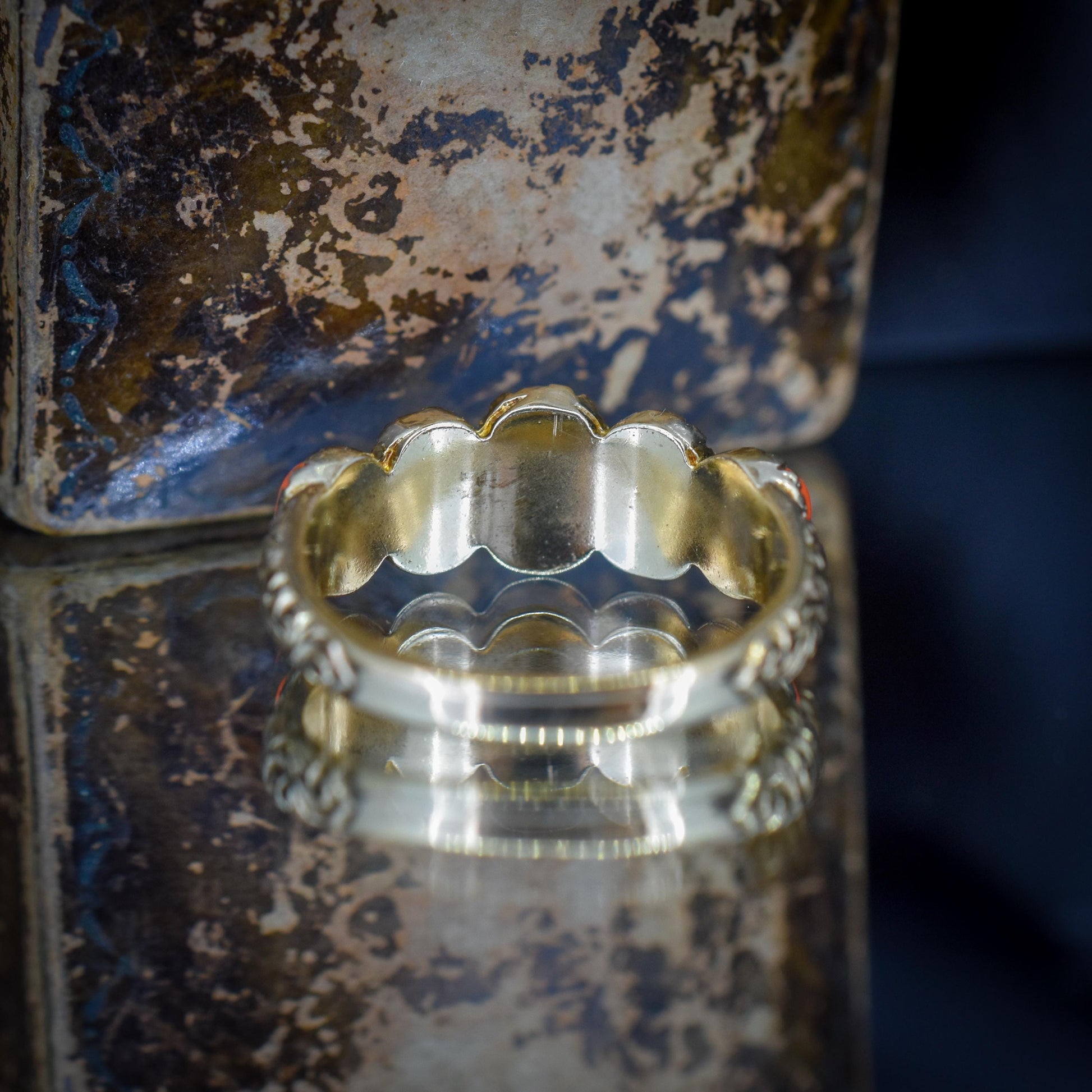 Coral Five Stone 9ct Yellow Gold Ring Band | Antique Georgian Style