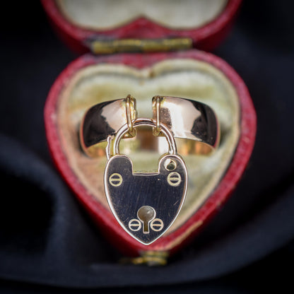 Antique Heart Padlock Drop 9ct Gold Band Ring | Birmingham 1921
