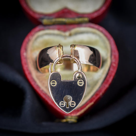 Antique Heart Padlock Drop 9ct Gold Band Ring | Birmingham 1921