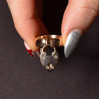 Antique Heart Padlock Drop 9ct Gold Band Ring | Birmingham 1921