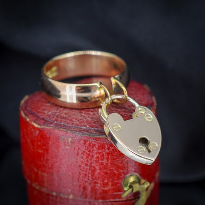 Antique Heart Padlock Drop 9ct Gold Band Ring | Birmingham 1921