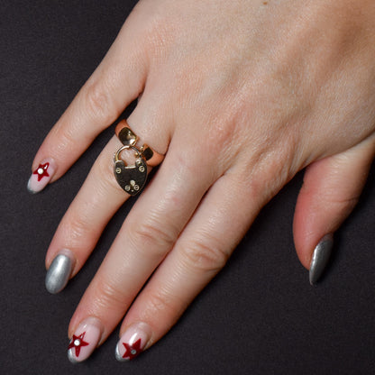 Antique Heart Padlock Drop 9ct Gold Band Ring | Birmingham 1921