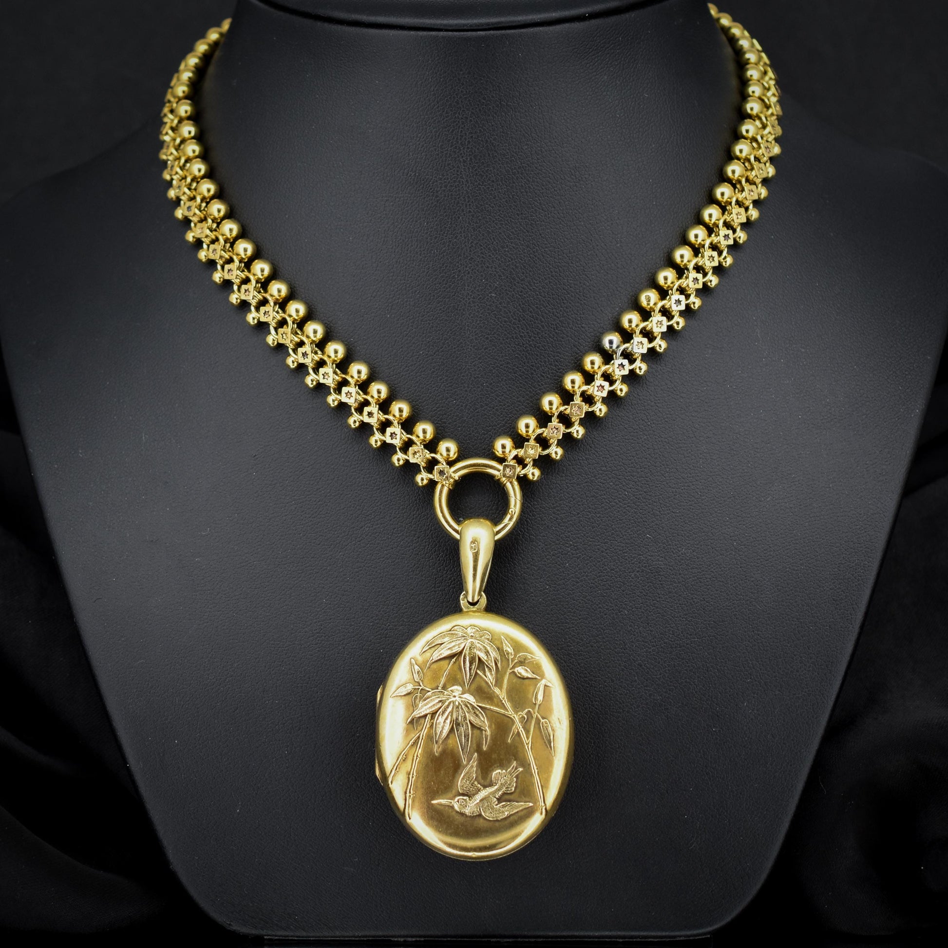 Antique Victorian Gold on Silver Locket and Collar Chain Necklace | Dated 1879