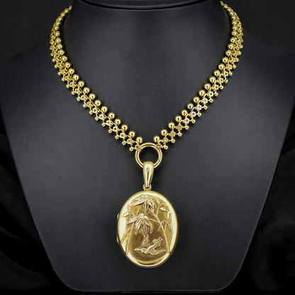 Antique Victorian Gold on Silver Locket and Collar Chain Necklace | Dated 1879