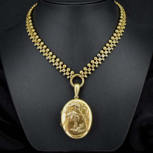Antique Victorian Gold on Silver Locket and Collar Chain Necklace | Dated 1879