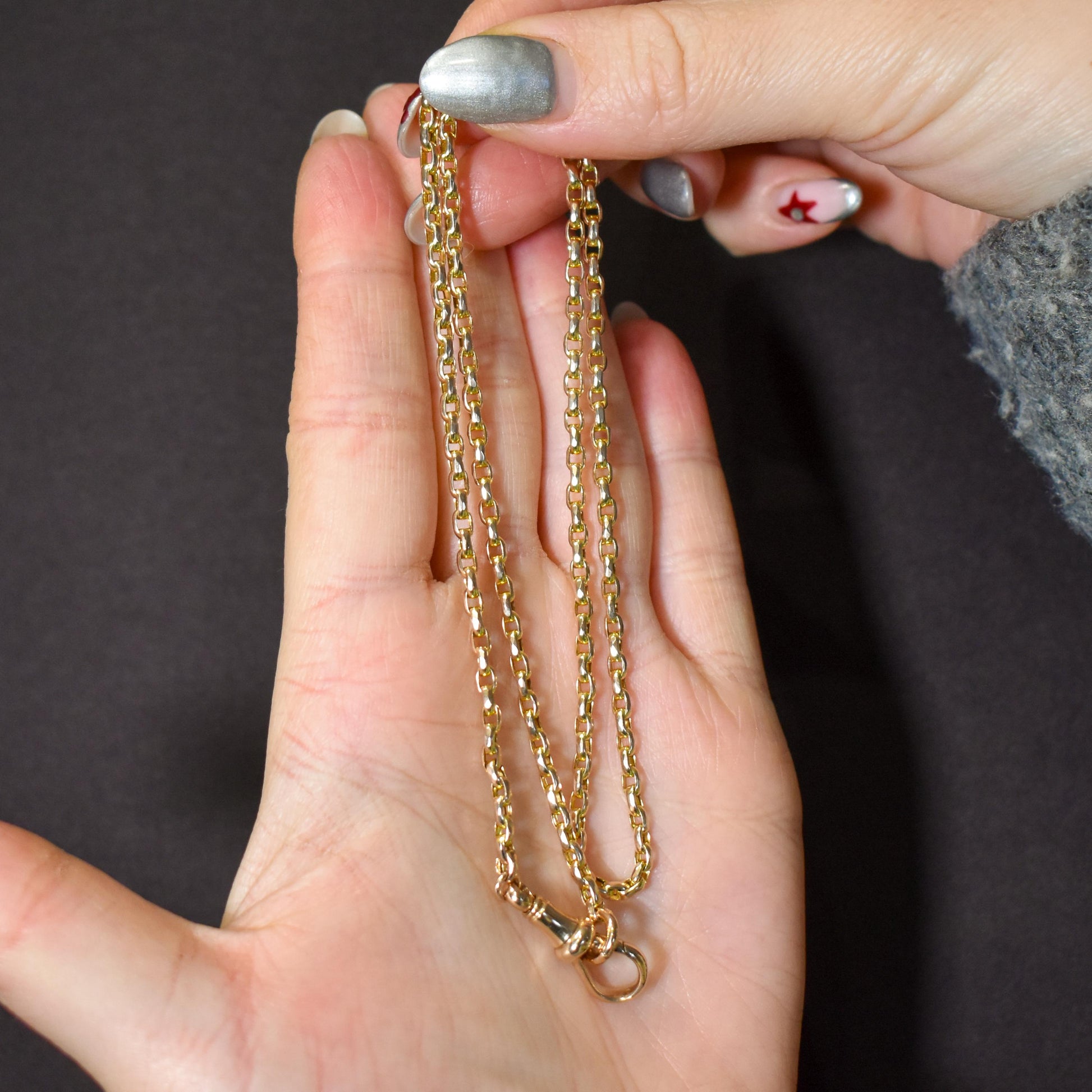 Antique Victorian 9ct Gold Faceted Link Chain Necklace with Dog Clip | 19.5"