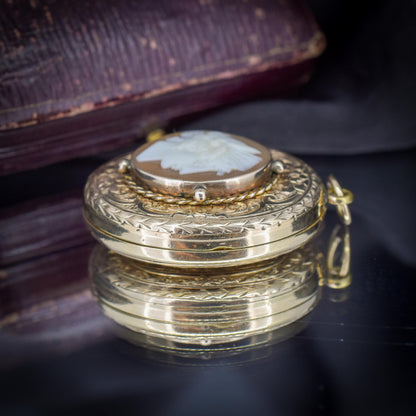Antique 9ct Gold Engraved Oval Carved Cameo Locket Pendant