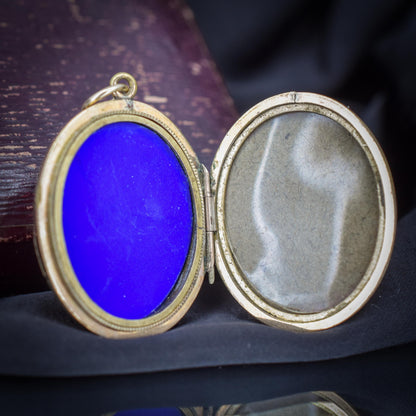 Antique 9ct Gold Engraved Oval Carved Cameo Locket Pendant