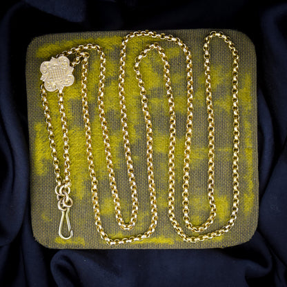Antique 15ct Gold Chain Necklace with Engraved Slider and Hook | 32"
