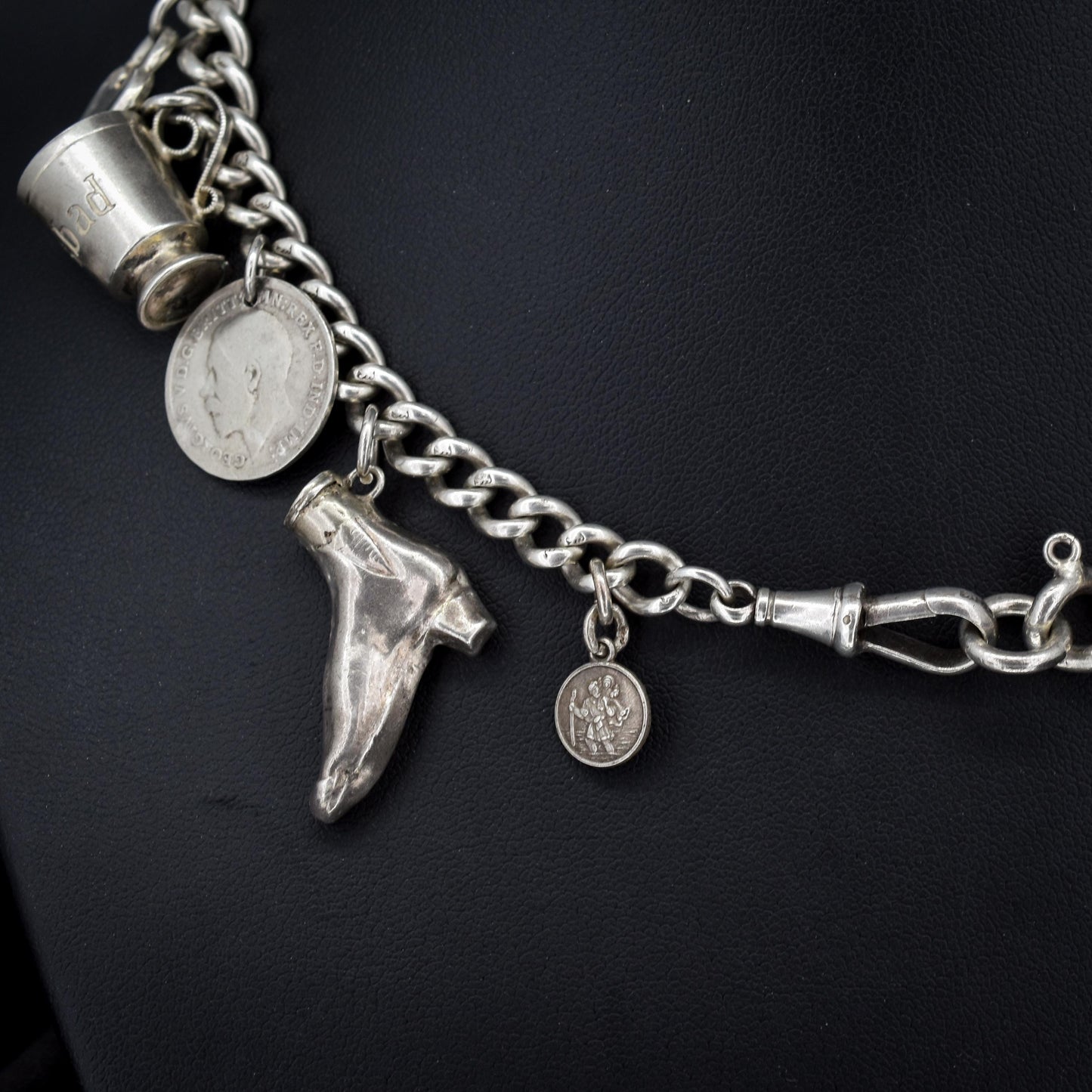 Vintage Sterling Silver Curb Link Multi Charm Necklace | 15.5"