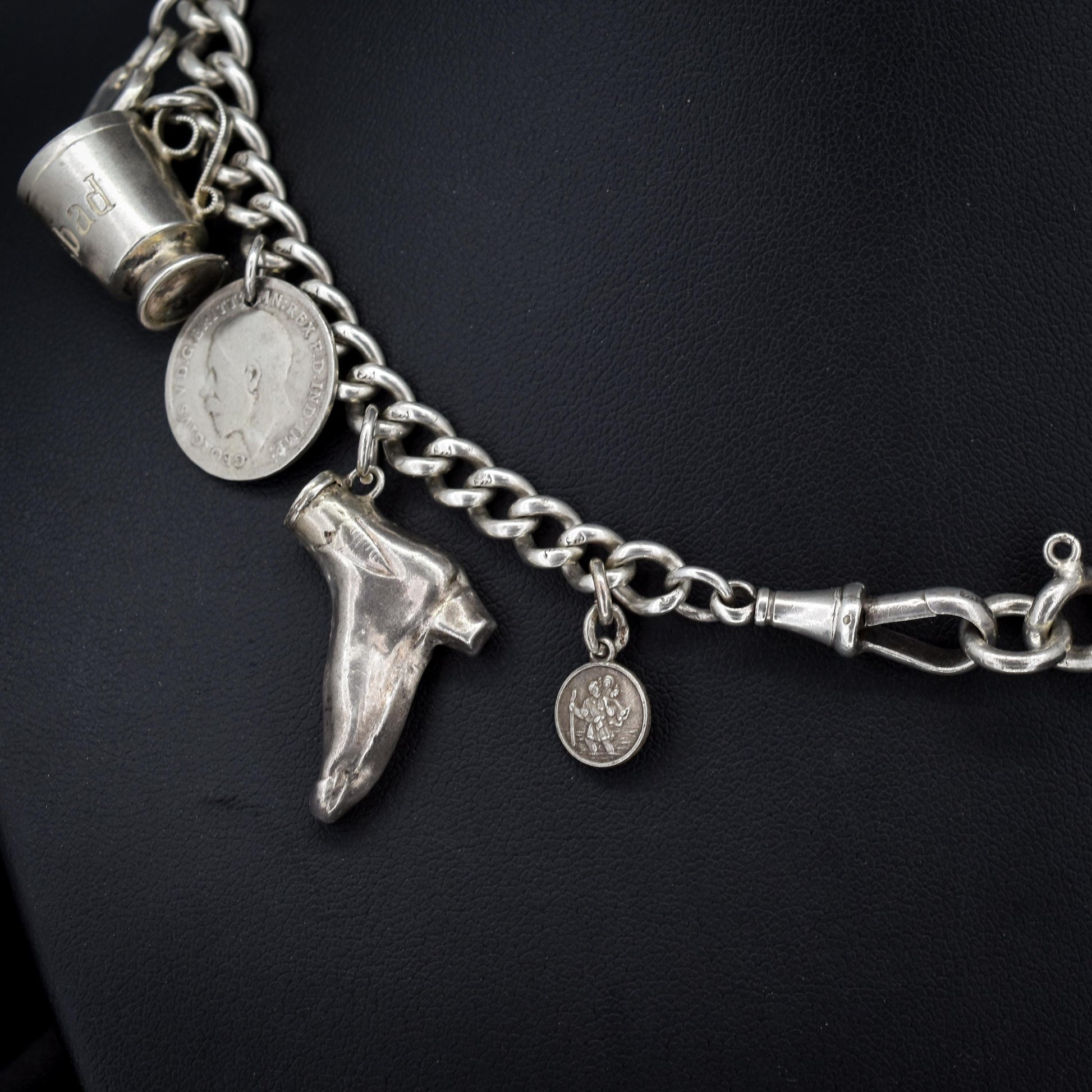 Vintage Sterling Silver Curb Link Multi Charm Necklace | 15.5"