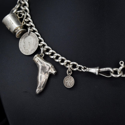 Vintage Sterling Silver Curb Link Multi Charm Necklace | 15.5"