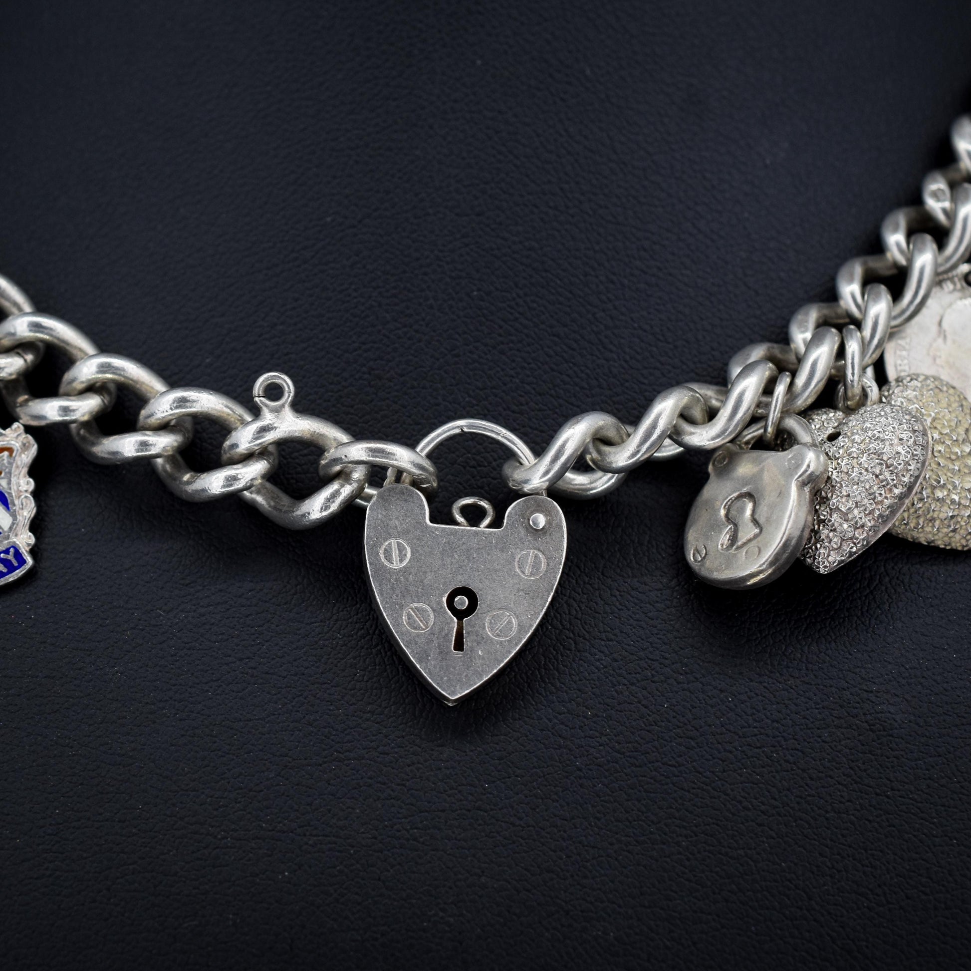 Vintage Sterling Silver Curb Link Multi Charm Necklace | 15.5"