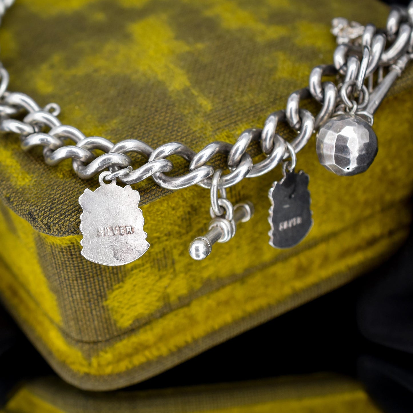 Vintage Sterling Silver Curb Link Multi Charm Necklace | 15.5"