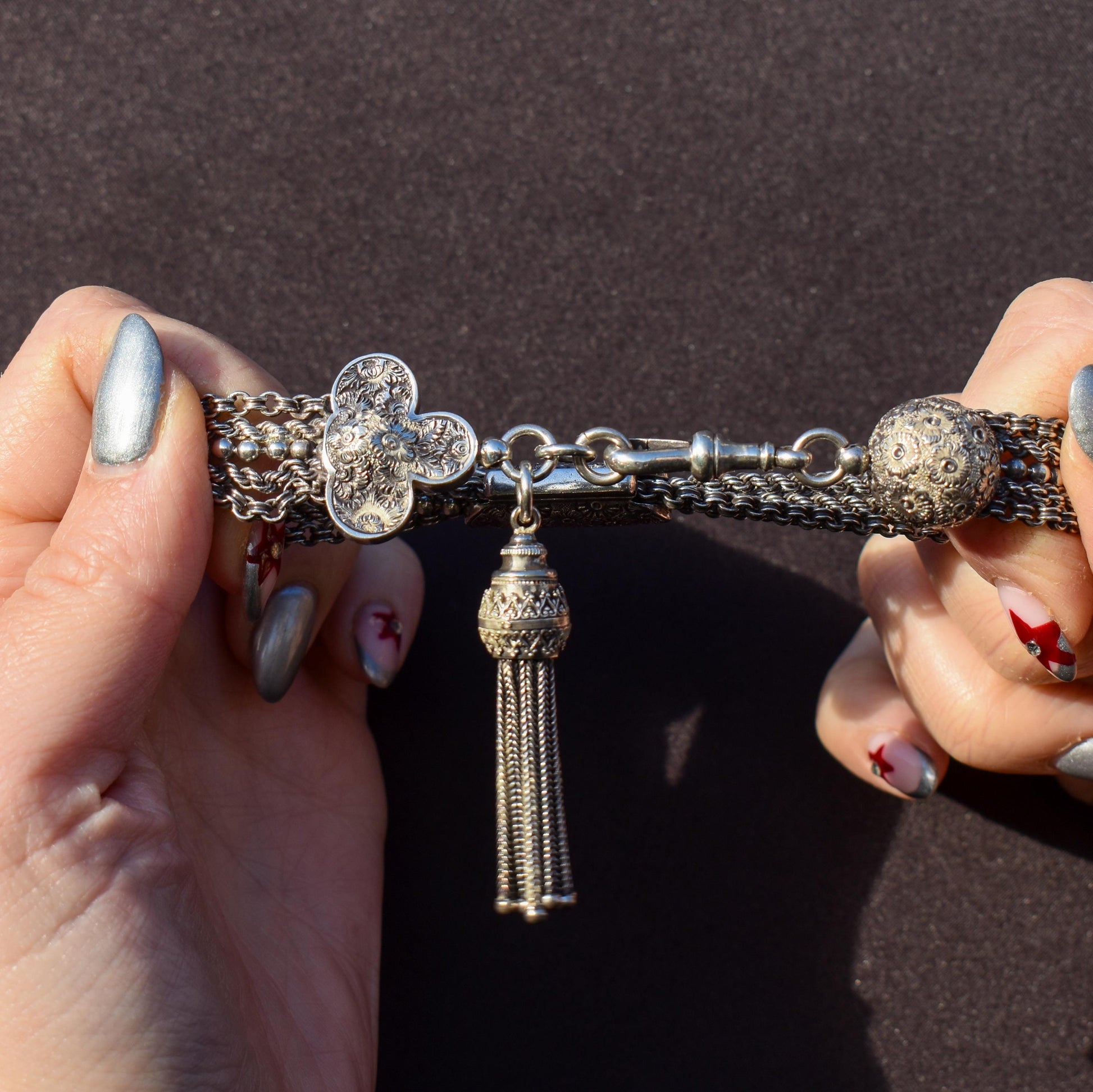 Antique Silver Multi-Strand Large Albertina Albert Chain Bracelet | 8.5"