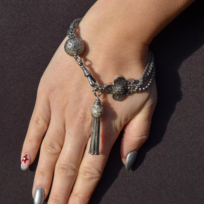 Antique Silver Multi-Strand Large Albertina Albert Chain Bracelet | 8.5"