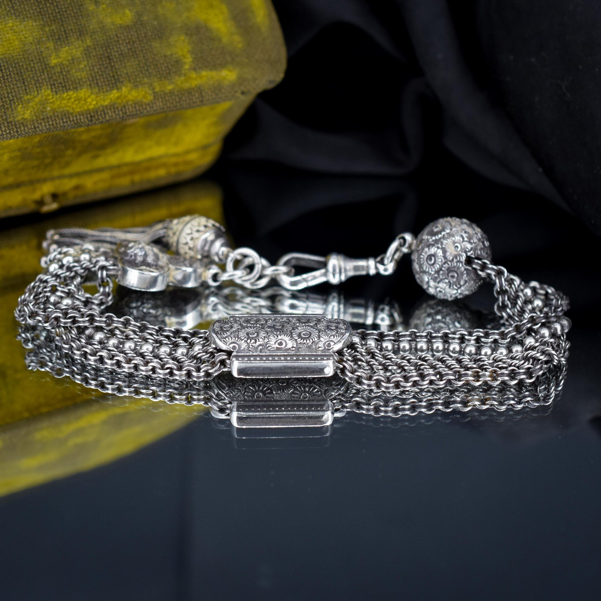 Antique Silver Multi-Strand Large Albertina Albert Chain Bracelet | 8.5"