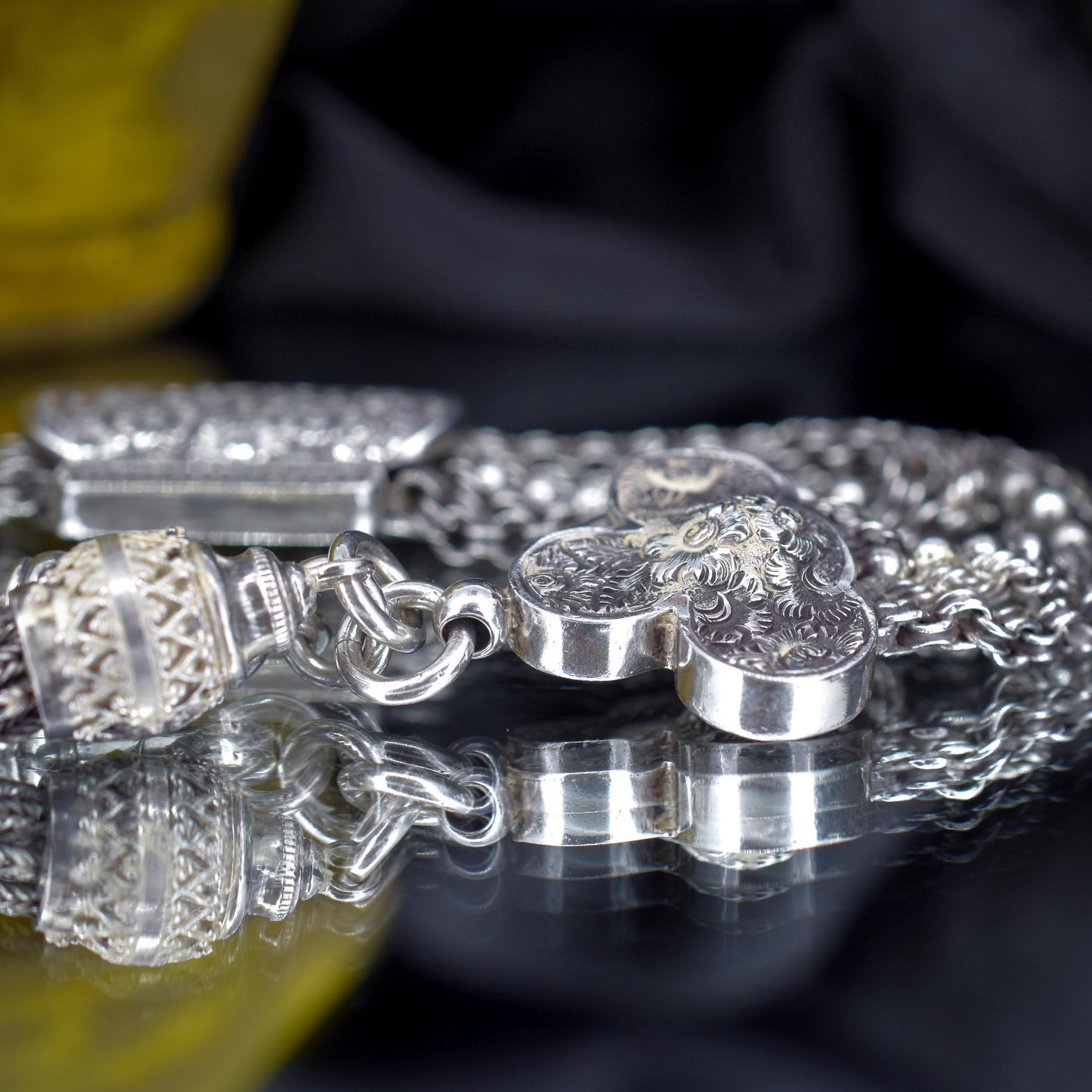 Antique Silver Multi-Strand Large Albertina Albert Chain Bracelet | 8.5"