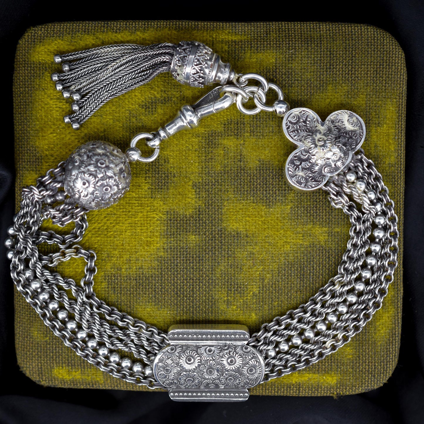 Antique Silver Multi-Strand Large Albertina Albert Chain Bracelet | 8.5"