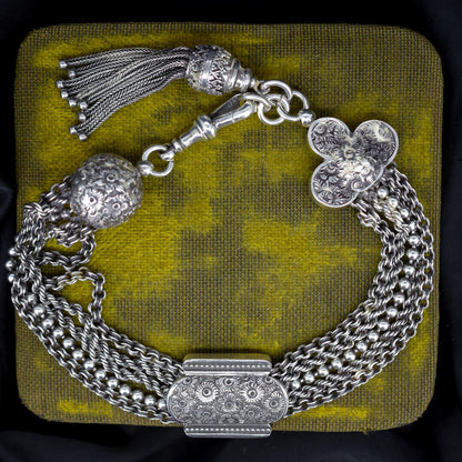 Antique Silver Multi-Strand Large Albertina Albert Chain Bracelet | 8.5"