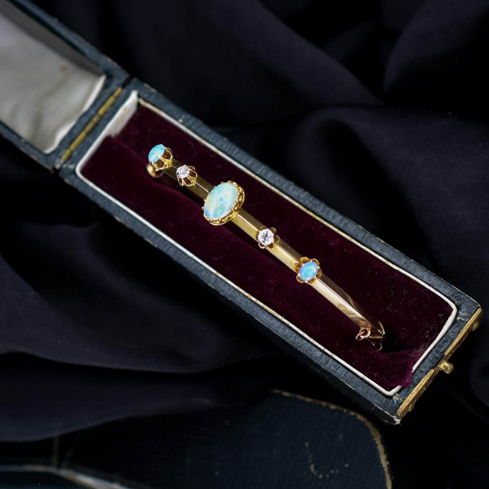 Antique 15ct Gold Victorian Opal and Old Cut Diamond Bangle Bracelet