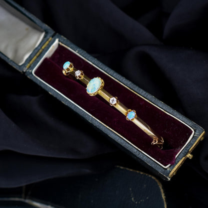 Antique 15ct Gold Victorian Opal and Old Cut Diamond Bangle Bracelet