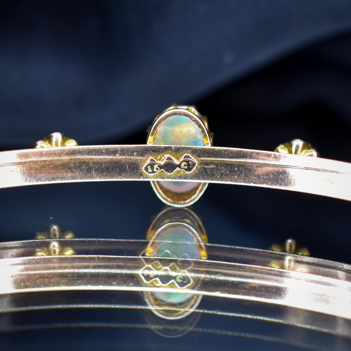Antique 15ct Gold Victorian Opal and Old Cut Diamond Bangle Bracelet