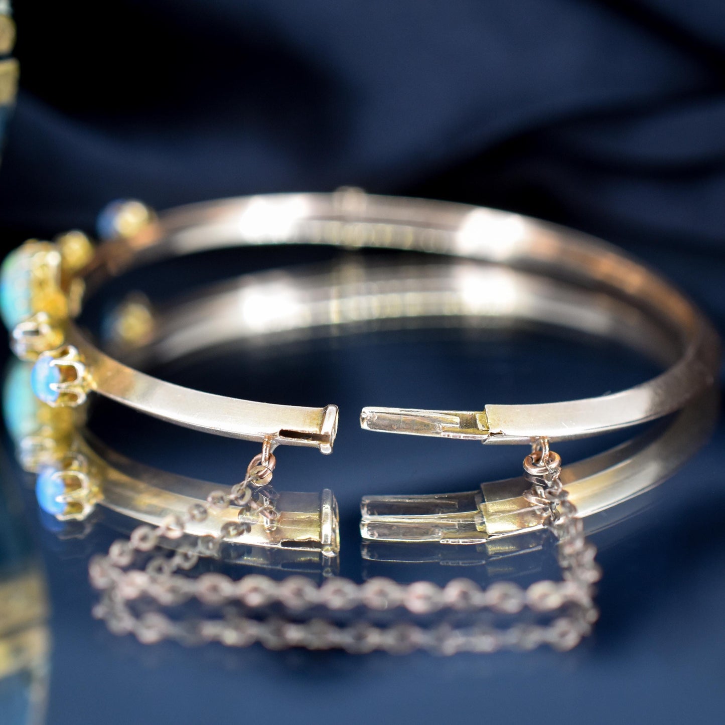 Antique 15ct Gold Victorian Opal and Old Cut Diamond Bangle Bracelet