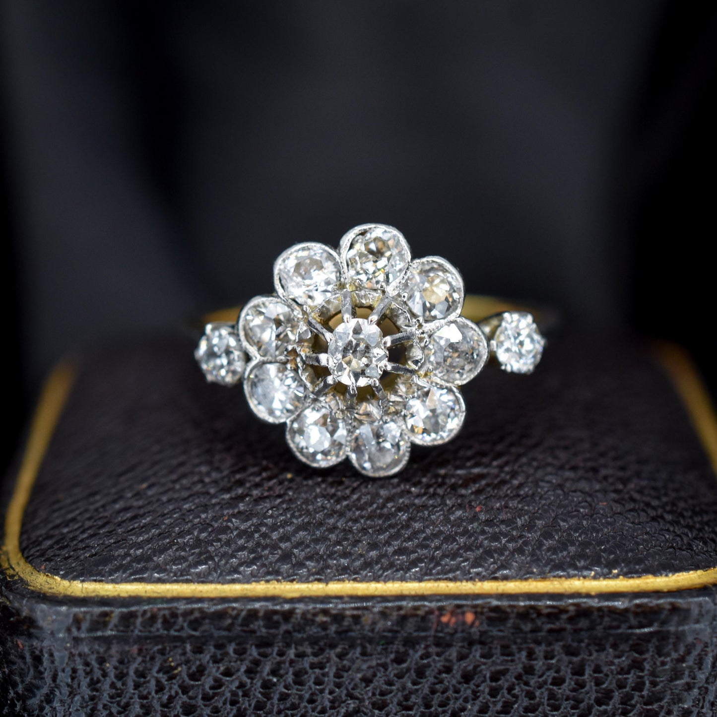 Antique 0.89ct Edwardian Diamond Cluster Daisy 18ct Yellow Gold Ring