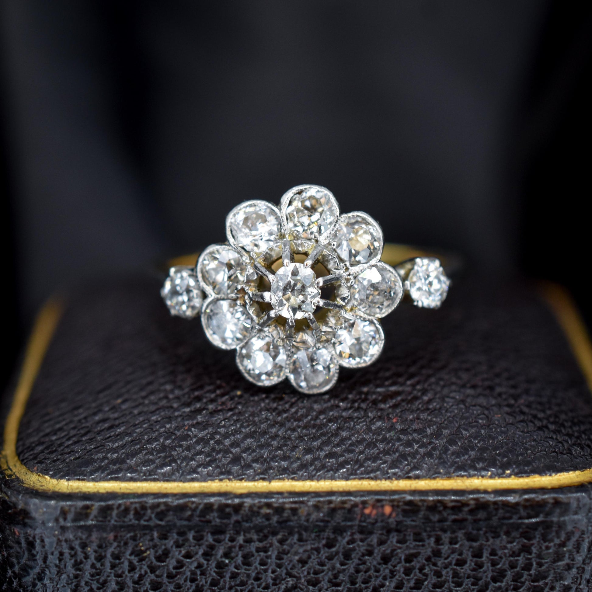 Antique 0.89ct Edwardian Diamond Cluster Daisy 18ct Yellow Gold Ring