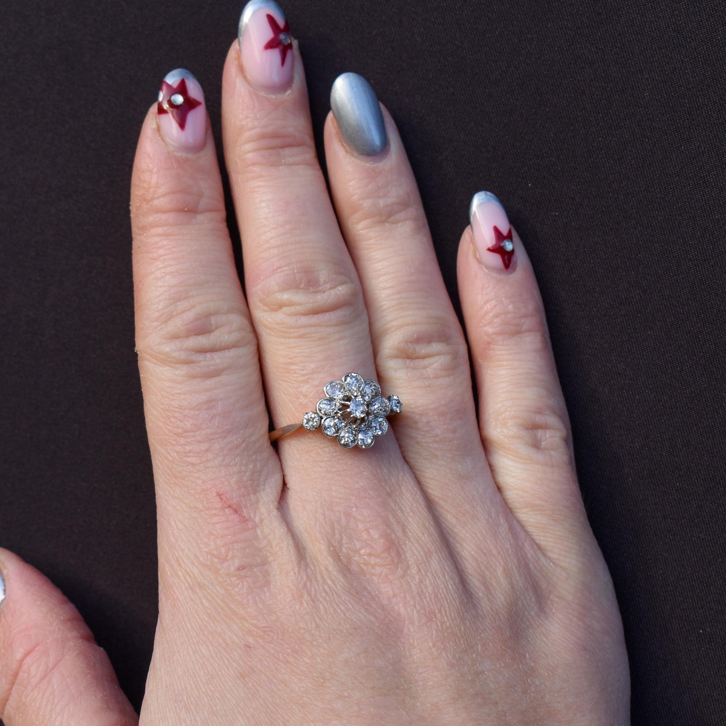 Antique 0.89ct Edwardian Diamond Cluster Daisy 18ct Yellow Gold Ring