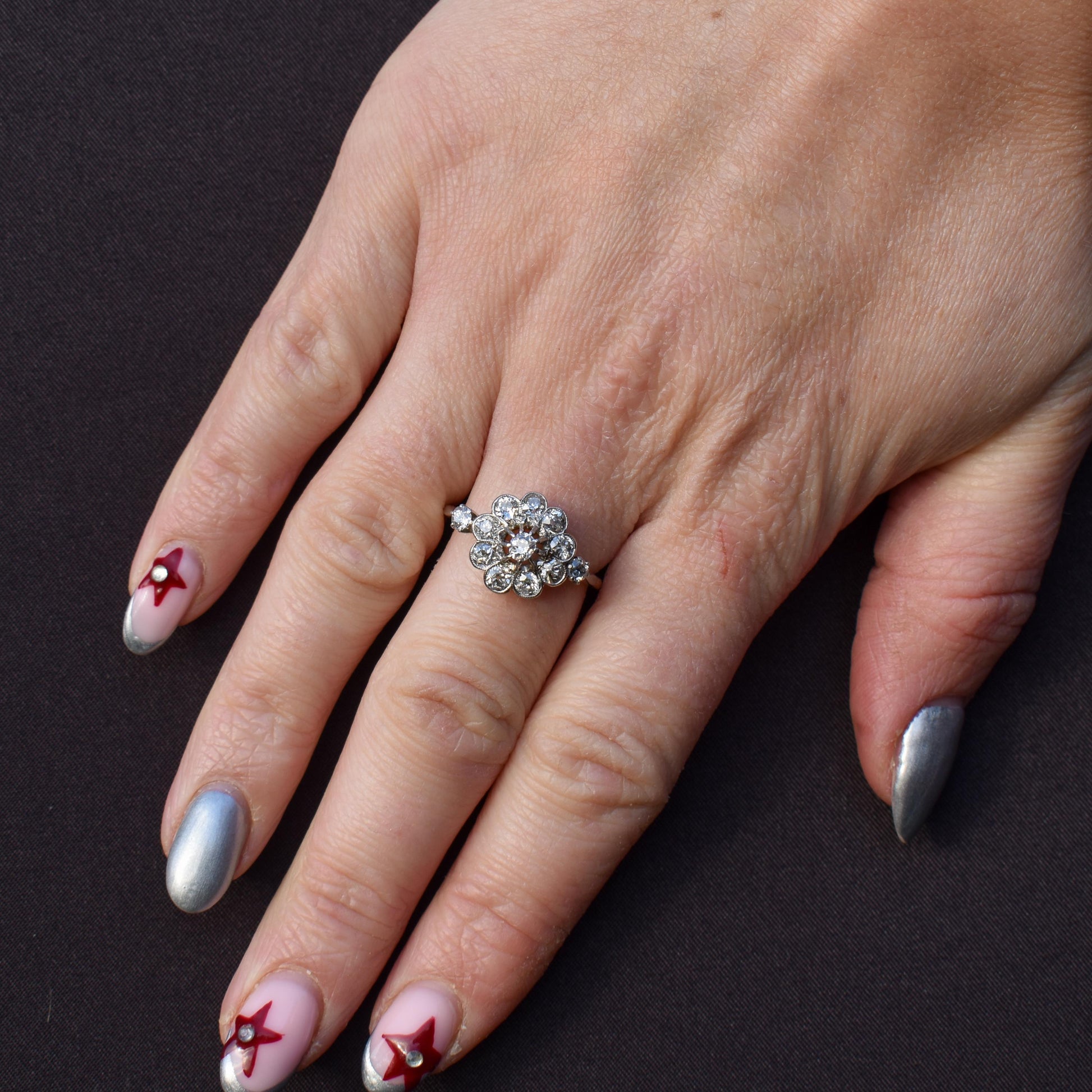 Antique 0.89ct Edwardian Diamond Cluster Daisy 18ct Yellow Gold Ring