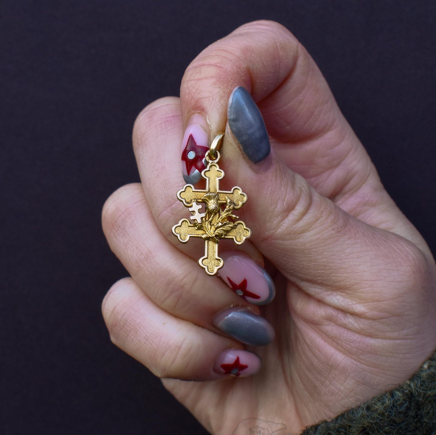 Antique French 18ct Gold 'Cross of Lorraine' Pendant