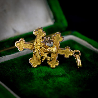 Antique French 18ct Gold 'Cross of Lorraine' Pendant