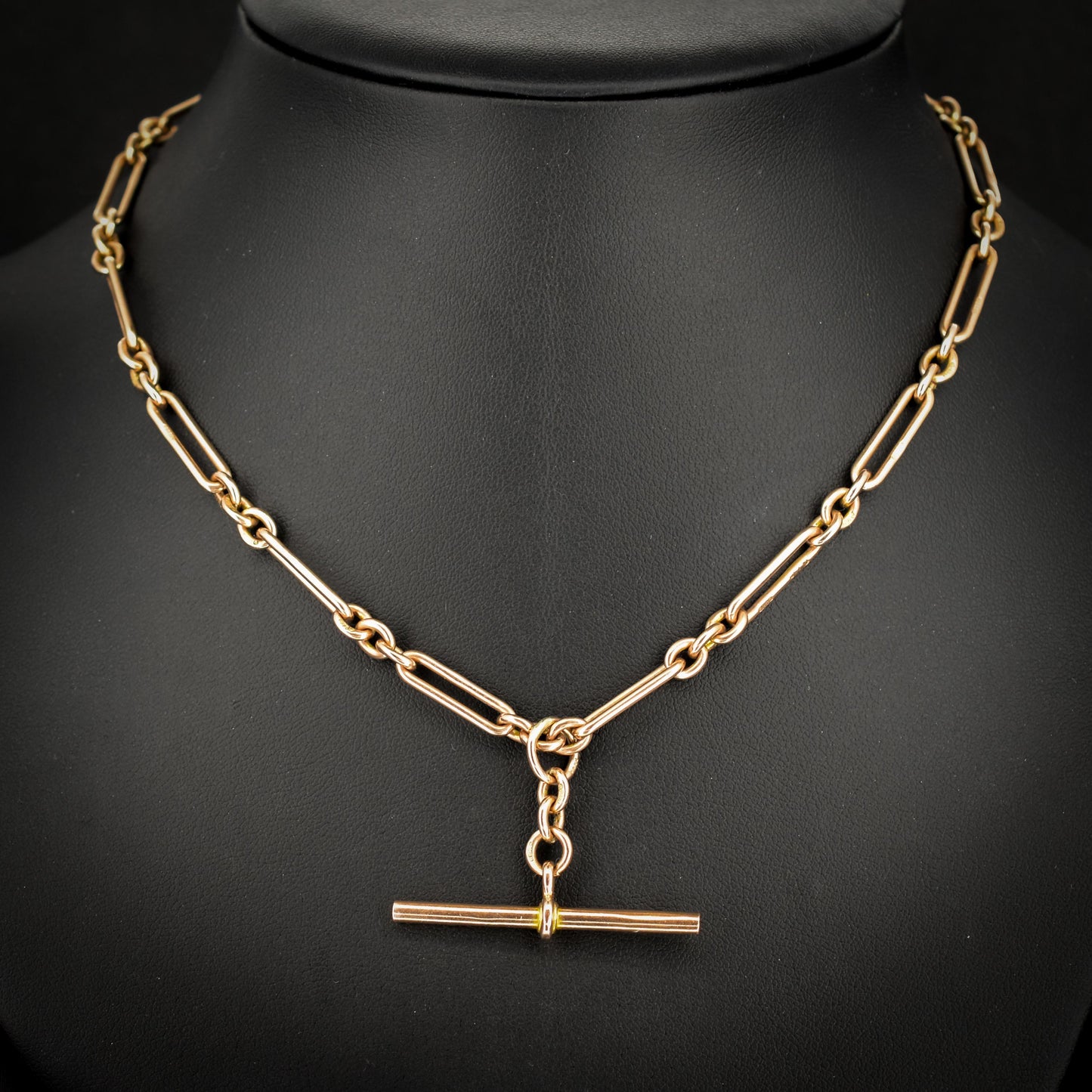 Antique '1924' 9ct Gold Trombone Chain Necklace with Dog Clip, Bolt Ring and T-bar | 15"