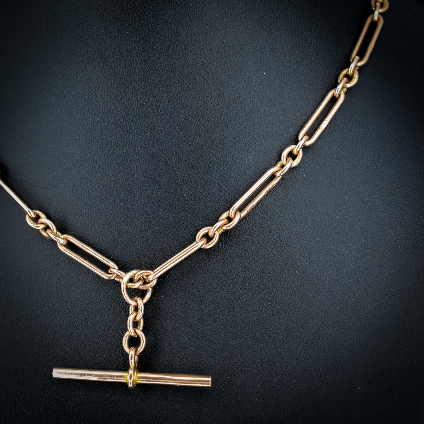 Antique '1924' 9ct Gold Trombone Chain Necklace with Dog Clip, Bolt Ring and T-bar | 15"