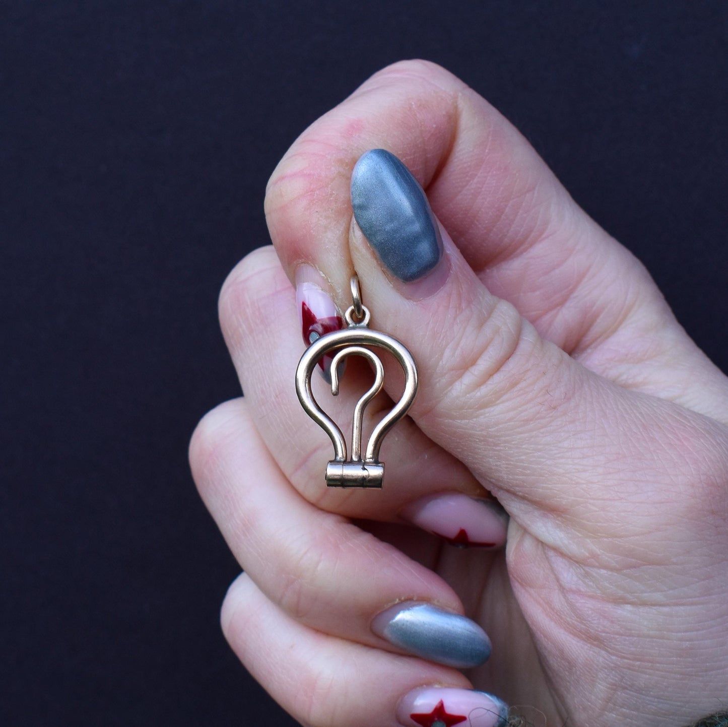 Antique Victorian 9ct Gold Folding Button Hook Pendant - Extender