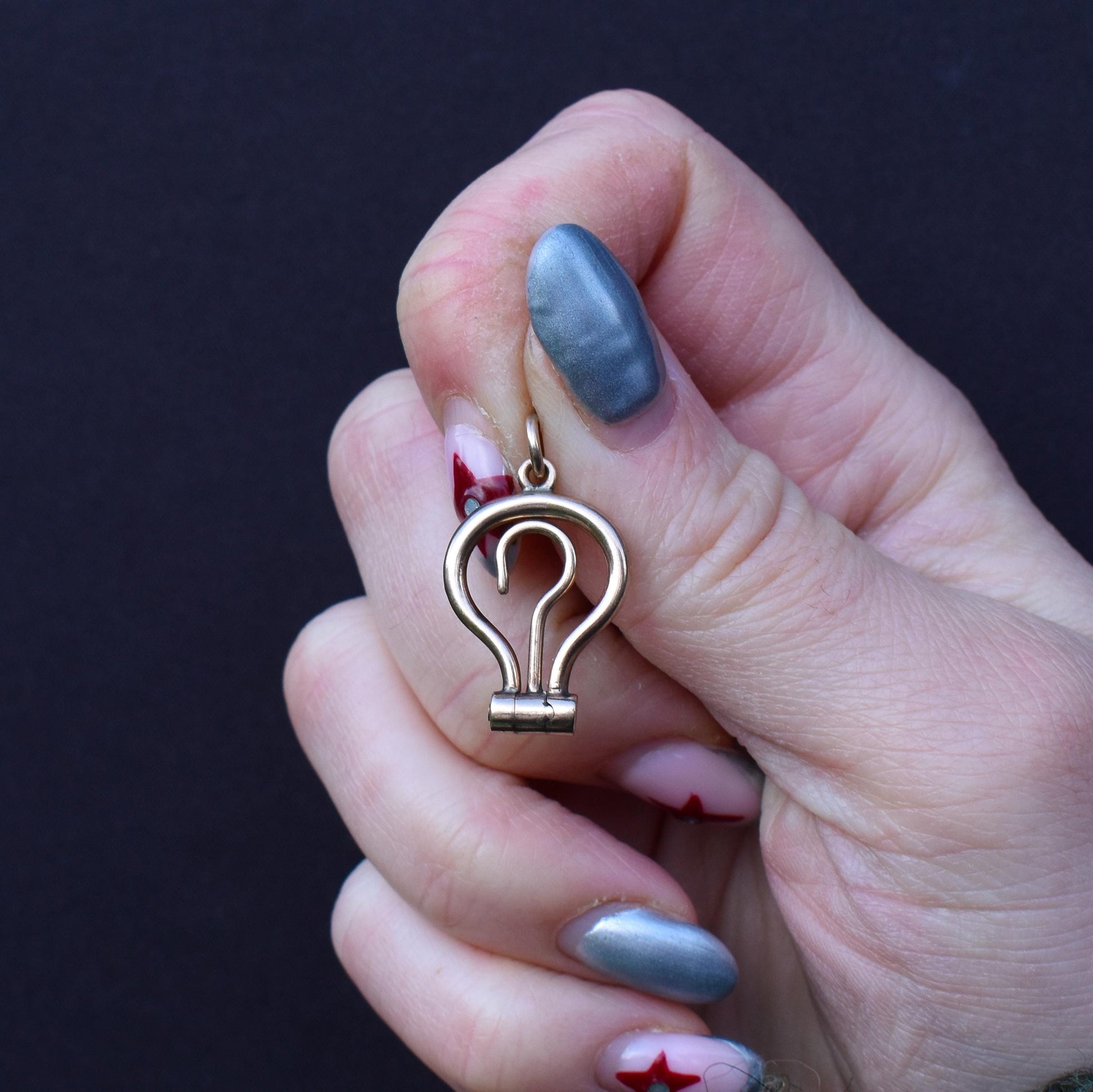 Antique Victorian 9ct Gold Folding Button Hook Pendant - Extender