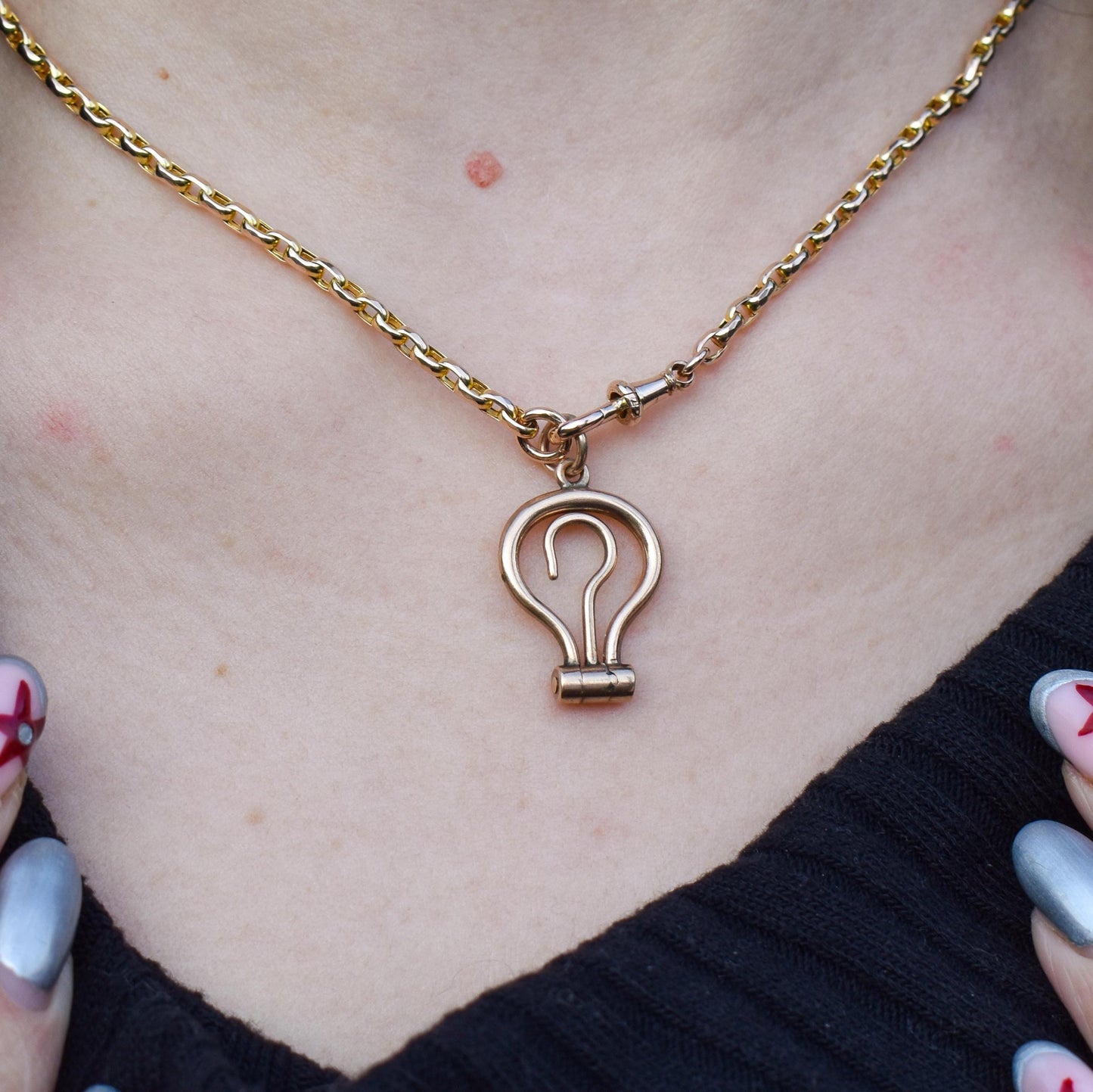 Antique Victorian 9ct Gold Folding Button Hook Pendant - Extender